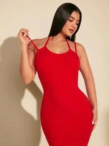 SHEIN SXY Ladies' Red Party Dress With Shoulder Straps And Backless Design - Red - View 5