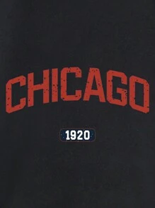 SHEIN Unity 字母圖案袋鼠口袋落肩袖抽繩連帽洋裝 - 黑色 - 查看 3