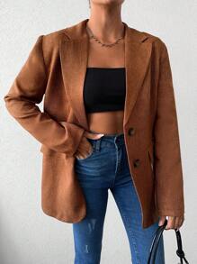 RueChic Lapel Neck Flap Detail Single Breasted Blazer - Camel - View 4