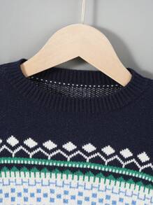 Young Boy Fair Isle Pattern Sweater - Multicolor - View 5