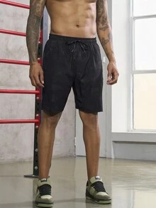 Men Geo Print Drawstring Waist Sports Shorts - Black - View 7