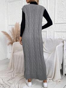 SHEIN LUNE 1pc Cable Knit Sweater Dress Without Belt In Fall/Winter - Dark Grey - View 2