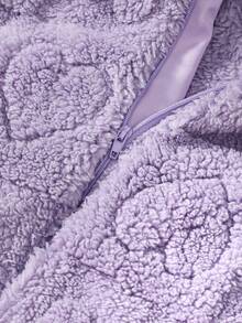 Baby Girl Heart Pattern Hooded Teddy Jumpsuit - Purple - View 6