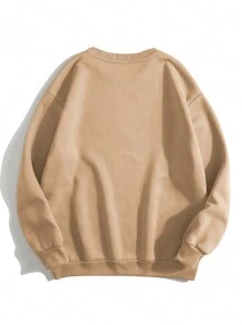 INAWLY Plus Letter Graphic Thermal Lined Sweatshirt Pullover Fall Winter Sweatshirt Autumn - Khaki - View 2