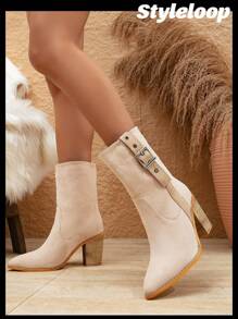 CUCCOO BIZCHIC Fashionable Women's Mid-calf Chunky High Heel Boot - Apricot - View 4