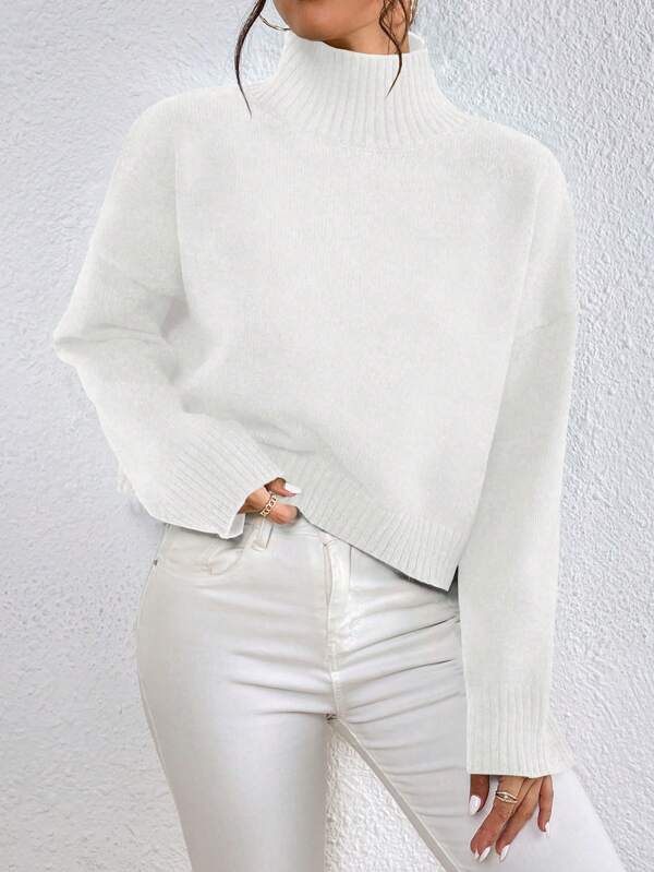 EMERY ROSE High Neck Drop Shoulder Sweater Knit Pullover Fall Winter Outfit