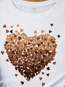 INAWLY Plus Heart Print Tee For Summer - White - View 6