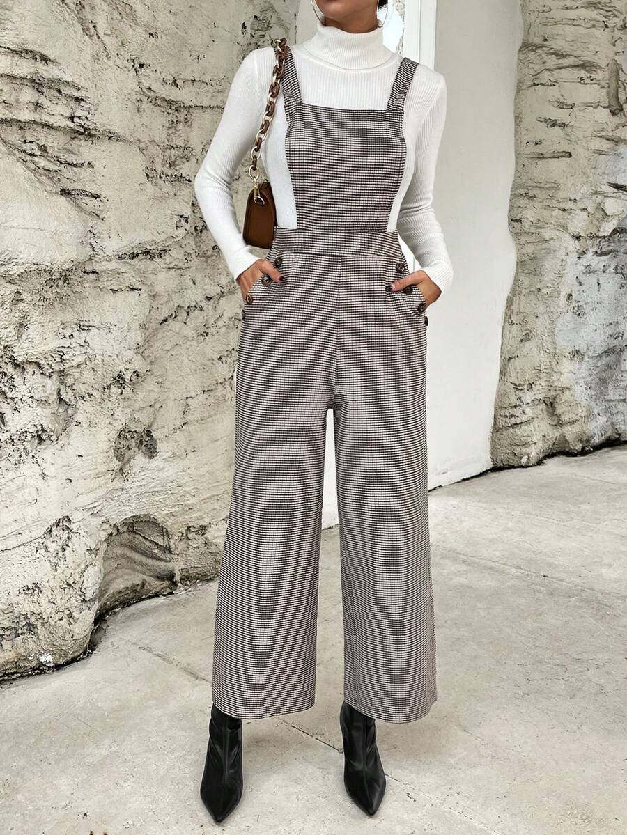 SHEIN Essnce In kẻ sọc Túi nghiêng Tổng thể Jumpsuit Không có áo len - Nhiều màu - Xem 1