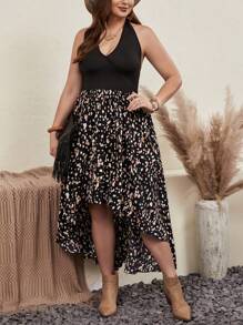 SHEIN VCAY Plus Allover Print Ruffle Hem Halter Dress Without Belt - Multicolor - View 4