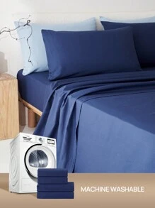 1 cearșaf plat individual, microfibră 80g, moale, hipoalergenic, respirabil, lavabil la mașină, fără șifonare, rezistent la decolorare și micșorare, culoare uni, poliester, țesătură durabilă, lenjerie de pat pentru casă, lenjerie de pat pentru școală, bleumarin, certificat Oeko-Tex
