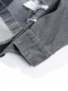 Manfinity Homme Men Ripped Denim Shirt Without Tee - Grey - View 4