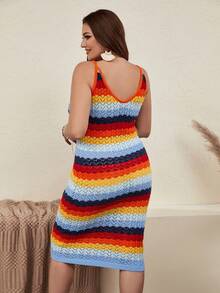 SHEIN VCAY Plus Colorblock Pointelle Knit Sweater Dress - Multicolor - View 2