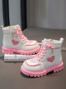 女孩濃烈香調和時尚長毛絨靴子,可愛心裝飾用品,冬天 - 米色 - 查看 2