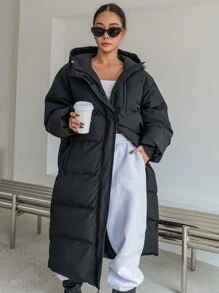 DAZY Slant Pockets Drawstring Hooded Padded Thick Pockets Coat, Women Winter Coat