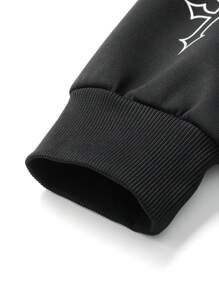 Manfinity EMRG 宽松男士字母图案拉链开合连帽夹克带抽绳，外出时尚长袖轻便夹克，适合朋友、丈夫、男朋友的礼物 - 黑色 - 查看 6