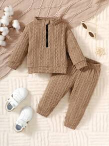 男嬰半拉鏈衛衣和衛褲 - 棕色 - 查看 1
