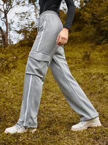 In My Nature In My Nature Letter Graphic Contrast Piping Drawstring Waist Outdoor Sweatpants