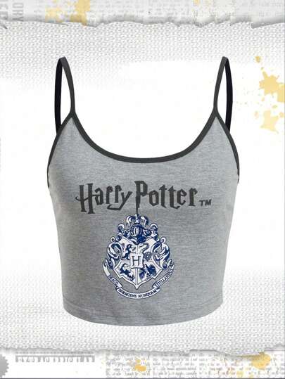 Harry Potter | ROMWE Letter Graphic Contrast Binding Cami Top