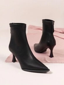 Women's Shoes Pointed Toe Stiletto High Heel Fashion Black Boots, Simple Workwear Autumn Classic Leather Ankle Boots With Back Zipper For Winter,Boots For Women,Kitten Heels - Black - View 6