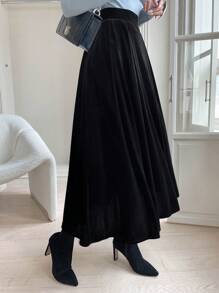 DAZY High Waist Slant Pocket Velvet Skirt Thermal Lined Fall,Winter - Black - View 6