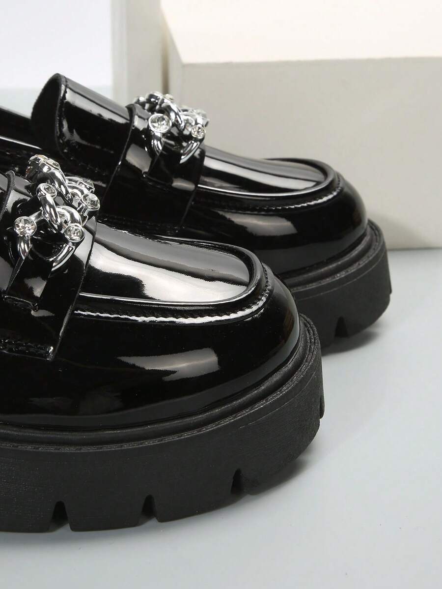 Ladies' Chunky Heel Platform Loafers, Black SHEIN UK