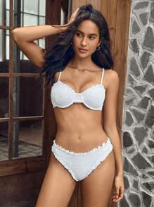 Swim Mod Frill Trim Underwire Bikini Set Summer - White - View 1