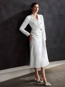 MOTF PREMIUM GATHERED BLAZER MIDI DRESS - White - View 8