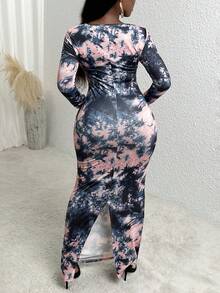 Slaydiva Vestido ajustado de tie dye fruncido lateral - Rosa - Ver 2