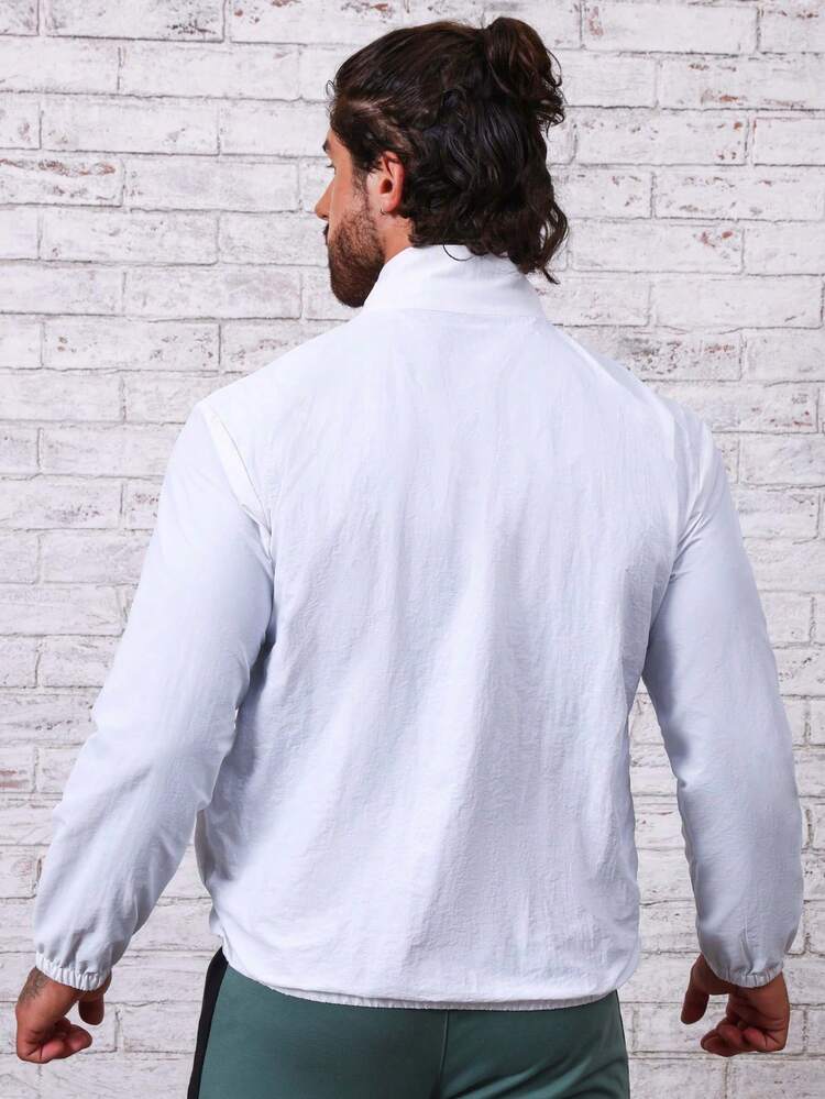 Men Letter Graphic Contrast Piping Zip Up Sports Jacket Workout Tops Sports Jacket