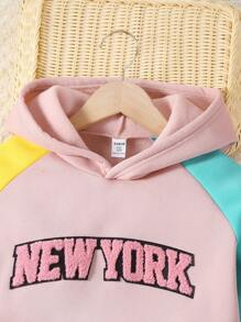 SHEIN Tween Girl Letter Graphic Raglan Sleeve Hoodie & Sweatpants - Multicolor - View 7