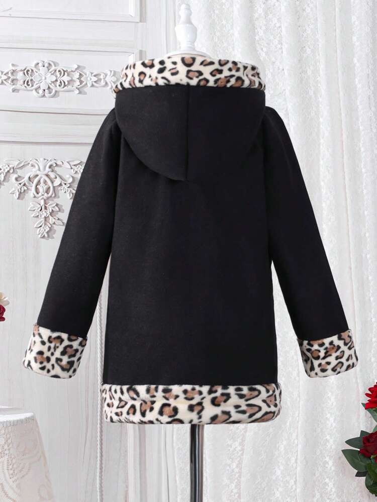 Tween Girl Leopard Pattern Hooded Overcoat