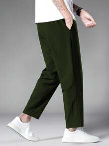 Manfinity Homme Loose Fit Men's Solid Slant Pocket Carrot Pants - Army Green - View 2