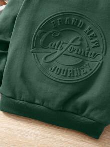 SHEIN 男孩純色長袖休閒衛衣,印有文字圖案