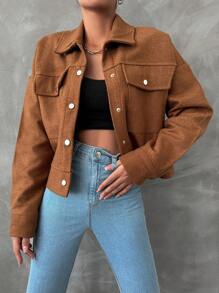 RueChic Flap Pocket Drop Shoulder Overcoat - Brown - View 1