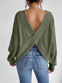 SHEIN Frenchy Solid Drop Shoulder Tee Winter Green Casual Christmas Spring - Green - View 6