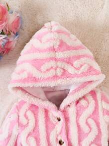 女嬰波浪樣式連帽法蘭絨外套 - 粉色 - 查看 3