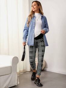 SHEIN Maternity Plaid Print Leggings - Black and White - View 3