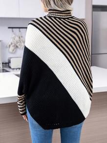 SHEIN LUNE Plus Striped Pattern Turtleneck Batwing Sleeve Sweater - Multicolor - View 2
