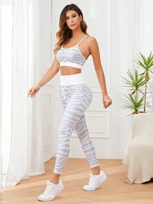 Easithlete Camo Print Wide Waistband Sports Set - Light Grey - View 3