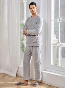 Hombres Conjunto de pijama de manga raglán de franela - Gris - View 4