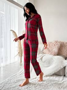 RueChic Plaid Print PJ Set - Red - View 3