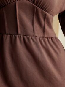 Seusyu Vestido sudadera ribete de rayas de hombros caídos - Marrón Mocha - Ver 6