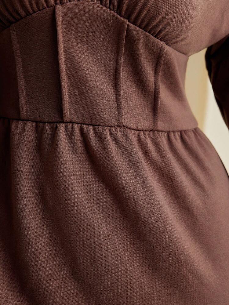 Striped Trim Drop Shoulder Sweatshirt Dress