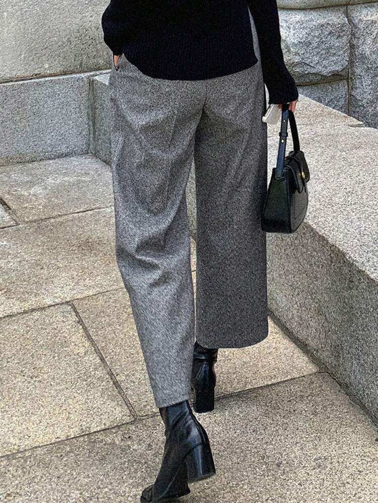 Solid Slant Pocket Suit Pants Business Attire