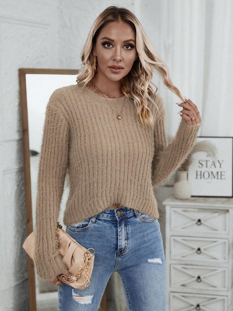 Solid Drop Shoulder Knit Pullover Fall Winter Sweater