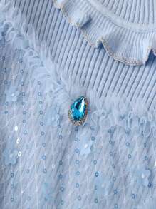 SHEIN Tween Girl Snowflake Print Mesh Overlay Dress - Blue - View 7