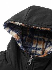 Manfinity Homme Loose Fit Men's Plaid Printed Zipper Hooded Thermal Lined Jacket - Multicolor - View 4