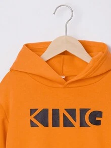 SHEIN Tween Boy Letter Graphic Hoodie & Sweatpants - Orange - View 4