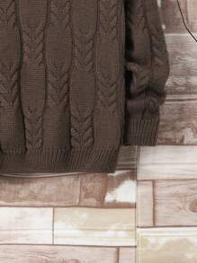 SHEIN 男大童字母貼布麻花編織套頭毛衣 - 棕色 - 查看 4