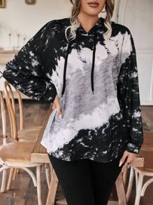 SHEIN LUNE Talla grande Capucha de tie dye con cordón - Multicolor - Ver 1